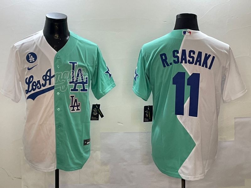 Men Los Angeles Dodgers 11 R.Sasaki White Blue 2025 Game Nike MLB Jersey style 5